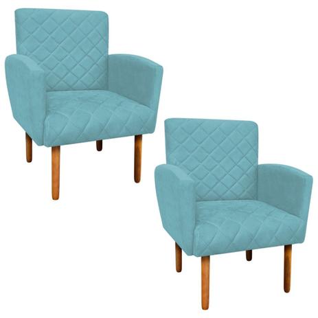 Kit 02 Poltronas Decorativa Veronês para Sala e Recepção Suede Azul Tiffany - D'Rossi Menor preço em Kit 02 Poltronas Decorativa Veronês para Sala e Recepção Suede Azul Tiffany - D'Rossi