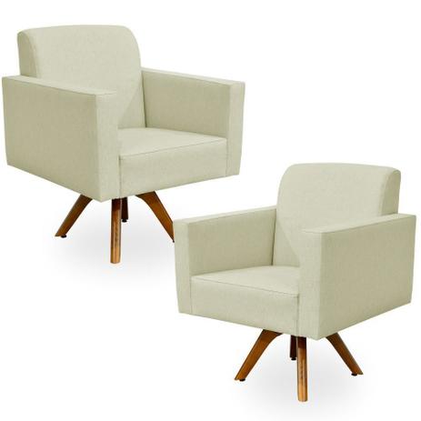 Kit 02 Poltronas Decorativas Giratória Madeira Sala Estar Helô Linho Bege - Lyam Decor Menor preço em Kit 02 Poltronas Decorativas Giratória Madeira Sala Estar Helô Linho Bege - Lyam Decor