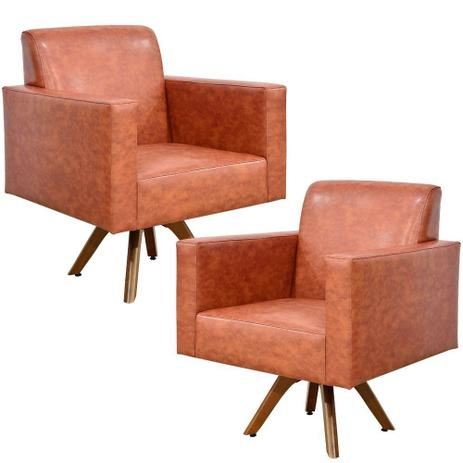 Kit 02 Poltronas Decorativas Giratória Sala Base de Madeira Helô Couríssimo Marrom - Lyam Decor Menor preço em Kit 02 Poltronas Decorativas Giratória Sala Base de Madeira Helô Couríssimo Marrom - Lyam Decor