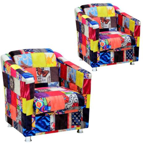 Kit 02 Poltronas Decorativas Laura Patchwork - Lyam Decor Menor preço em Kit 02 Poltronas Decorativas Laura Patchwork - Lyam Decor