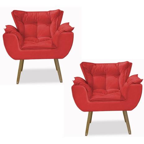 Menor preço em Kit 02 Poltronas Decorativas Odisseia Suede Liso Vermelho Pés Palito/Tabaco Dquality