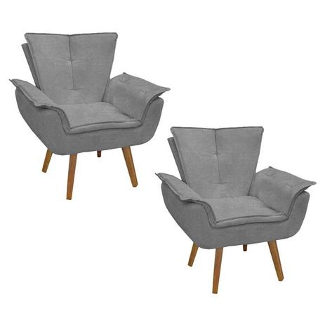 Kit 02 Poltronas Decorativas Opalla Plus Cinza Pés Trapézio Edecor Menor preço em Kit 02 Poltronas Decorativas Opalla Plus Cinza Pés Trapézio Edecor