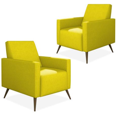 Kit 02 Poltronas Decorativas Para Sala de Estar Pés Palito Liz Suede Amarelo - Lym Decor - Lymdecor Menor preço em Kit 02 Poltronas Decorativas Para Sala de Estar Pés Palito Liz Suede Amarelo - Lym Decor - Lymdecor