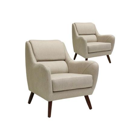 Kit 02 Poltronas Decorativas Pés Madeira Glória Algodão A-85 - Domi Menor preço em Kit 02 Poltronas Decorativas Pés Madeira Glória Algodão A-85 - Domi