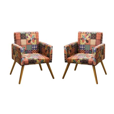 Kit 02 Poltronas Larissa Revestimento Suede Estampado Patchwork - S.E. De Cristo - V7 decor Menor preço em Kit 02 Poltronas Larissa Revestimento Suede Estampado Patchwork - S.E. De Cristo - V7 decor