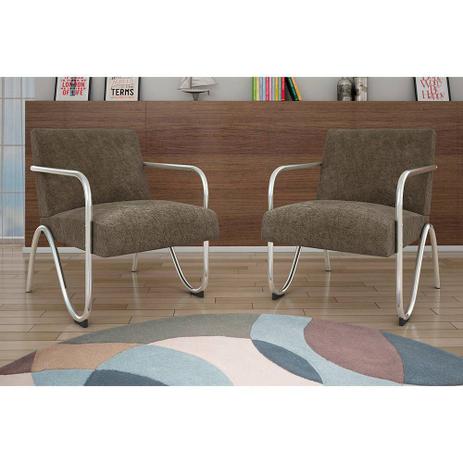Kit 02 Poltronas Sabrina com Braço Cromado Aço Suede Amassado Marrom - DS Móveis Menor preço em Kit 02 Poltronas Sabrina com Braço Cromado Aço Suede Amassado Marrom - DS Móveis