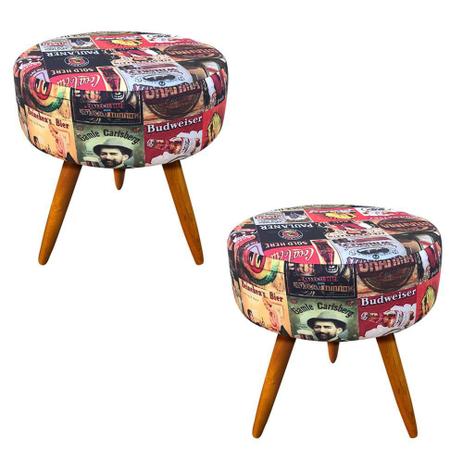 Kit 02 Puff Banqueta Berlim Redondo Estampado Beer Pés Castanho - DRossi é boa?