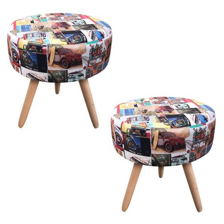 Kit 02 Puff Banqueta Berlim Redondo Estampado Fusca Pés Natural - DRossi é ruim? Kit 02 Puff Banqueta Berlim Redondo Estampado Fusca Pés Natural - DRossi é boa?