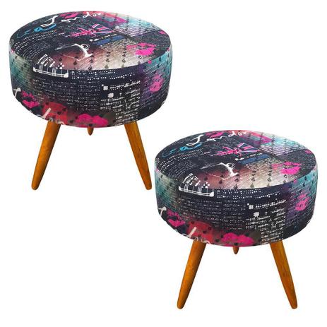 Kit 02 Puff Banqueta Berlim Redondo Estampado London Pés Castanho - DRossi é boa?