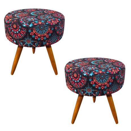 Kit 02 Puff Banqueta Berlim Redondo Estampado Mandala Vermelho Pés Castanho - DRossi é ruim? Kit 02 Puff Banqueta Berlim Redondo Estampado Mandala Vermelho Pés Castanho - DRossi é boa?