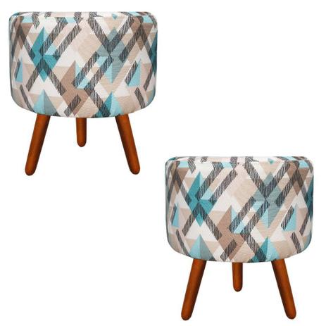 Kit 02 Puff Banqueta Decorativa Dora Redondo Estampado Traçados D33 - DRossi Menor preço em Kit 02 Puff Banqueta Decorativa Dora Redondo Estampado Traçados D33 - DRossi