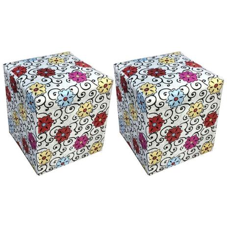 Kit 02 Puff Decorativo Dado Quadrado Estampado Floral Color D17 - DRossi Menor preço em Kit 02 Puff Decorativo Dado Quadrado Estampado Floral Color D17 - DRossi