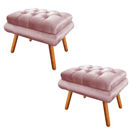 Kit 02 Puff Paris Capitonê Pés Palito Acetinado Rose - DRossi Menor preço em Kit 02 Puff Paris Capitonê Pés Palito Acetinado Rose - DRossi