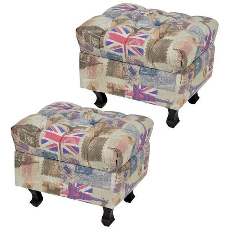 Kit 02 Puff París Luis Xv Capitone Tecido Linho London Pés Madeira - Lyam Decor Menor preço em Kit 02 Puff París Luis Xv Capitone Tecido Linho London Pés Madeira - Lyam Decor