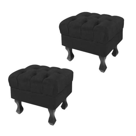 Kit 02 Puff Puf Retrô Luis XV Capitonê Suede Preto Dmonett Menor preço em Kit 02 Puff Puf Retrô Luis XV Capitonê Suede Preto Dmonett