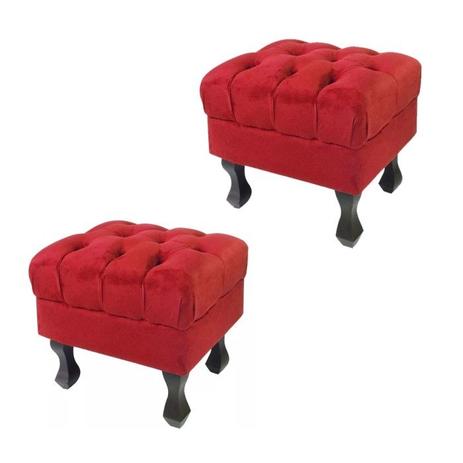 Kit 02 Puff Puf Retrô Luis XV Capitonê Suede Vermelho Dmonett Menor preço em Kit 02 Puff Puf Retrô Luis XV Capitonê Suede Vermelho Dmonett