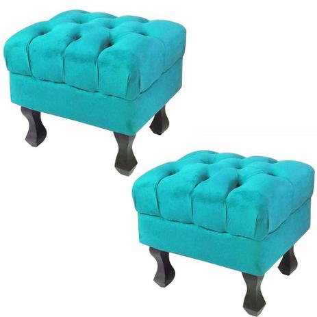 Kit 02 Puff Retrô Luis XV Capitonê Suede Azul Tiffany - DRossi Menor preço em Kit 02 Puff Retrô Luis XV Capitonê Suede Azul Tiffany - DRossi