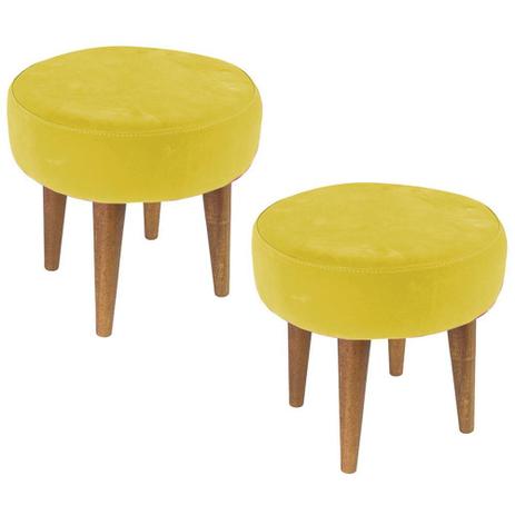 Kit 02 Puffs Banqueta Baixa Suede Amarelo Pés Palito - Lymdecor Menor preço em Kit 02 Puffs Banqueta Baixa Suede Amarelo Pés Palito - Lymdecor