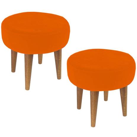 Kit 02 Puffs Banqueta Baixa Suede Laranja Pés Palito - Lyam Decor Menor preço em Kit 02 Puffs Banqueta Baixa Suede Laranja Pés Palito - Lyam Decor