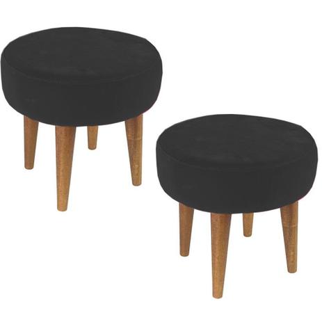 Kit 02 Puffs Banqueta Baixa Suede Preto Pés Palito - Lymdecor Menor preço em Kit 02 Puffs Banqueta Baixa Suede Preto Pés Palito - Lymdecor