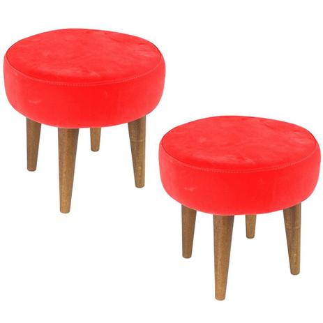 Kit 02 Puffs Banqueta Baixa Suede Vermelho Pés Palito - Lymdecor Menor preço em Kit 02 Puffs Banqueta Baixa Suede Vermelho Pés Palito - Lymdecor