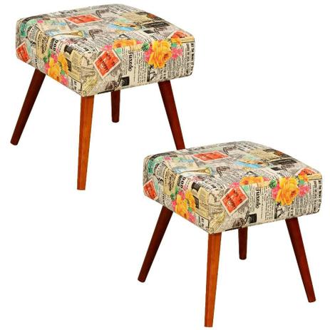 Kit 02 Puffs Banqueta Decorativa com Pés Palito Lívia Jornal Impermeabilizado - LymDecor é boa?
