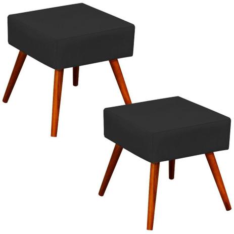 Menor preço em Kit 02 Puffs Banqueta Decorativa com Pés Palito Lívia Suede Preto - LymDecor