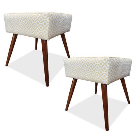 Kit 02 Puffs Banqueta Decorativa com Pés Palito Lívia Tecido Geométrico Amarelo - Lyam Decor Menor preço em Kit 02 Puffs Banqueta Decorativa com Pés Palito Lívia Tecido Geométrico Amarelo - Lyam Decor
