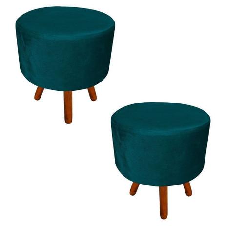 Kit 02 Puffs Banqueta Decorativa Dora Redondo Suede Azul Pavão - DRossi Menor preço em Kit 02 Puffs Banqueta Decorativa Dora Redondo Suede Azul Pavão - DRossi