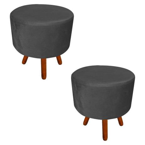Kit 02 Puffs Banqueta Decorativa Dora Redondo Suede Grafite - D'Rossi Menor preço em Kit 02 Puffs Banqueta Decorativa Dora Redondo Suede Grafite - D'Rossi