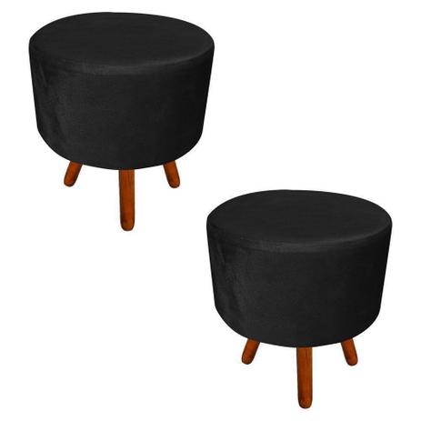 Kit 02 Puffs Banqueta Decorativa Dora Redondo Suede Preto - D'Rossi Menor preço em Kit 02 Puffs Banqueta Decorativa Dora Redondo Suede Preto - D'Rossi