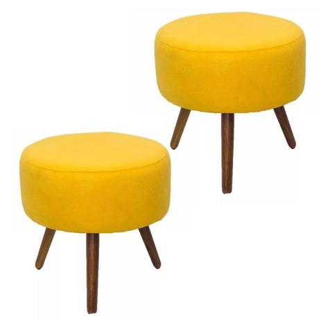 Kit 02 Puffs Banqueta Redondo Classic Suede Amarelo - DS Móveis Menor preço em Kit 02 Puffs Banqueta Redondo Classic Suede Amarelo - DS Móveis