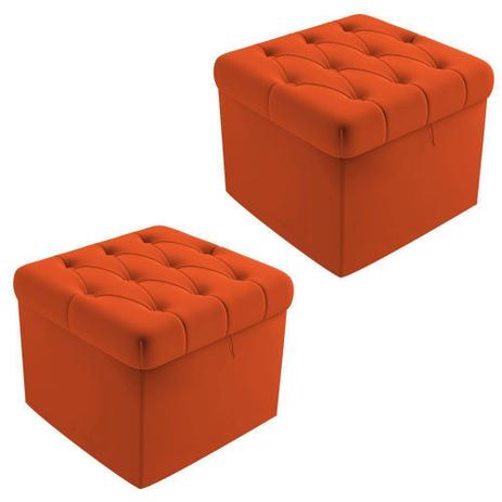 Menor preço em Kit 02 Puffs Baú Capitonê Quadrado Suede Laranja - DRossi