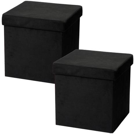 Kit 02 Puffs Baú Desmontável Para Sala Quarto Suede Preto 38x38 - Lyam Decor Menor preço em Kit 02 Puffs Baú Desmontável Para Sala Quarto Suede Preto 38x38 - Lyam Decor