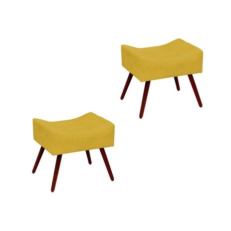 Kit 02 Puffs Decorativos Alice Pés Palito Amarelo - Condor Decor Menor preço em Kit 02 Puffs Decorativos Alice Pés Palito Amarelo - Condor Decor