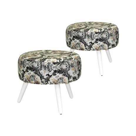 Kit 02 Puffs Decorativos Nina com Pés Palito Branco C-438 - Domi é boa?