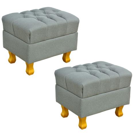 Kit 02 Puffs Decorativos París Luis XV Capitone Linho Cinza Escuro - Lyam Decor Menor preço em Kit 02 Puffs Decorativos París Luis XV Capitone Linho Cinza Escuro - Lyam Decor