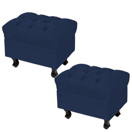 Kit 02 Puffs Decorativos París Luis XV Capitone Suede Azul Marinho - Lyam Decor Menor preço em Kit 02 Puffs Decorativos París Luis XV Capitone Suede Azul Marinho - Lyam Decor