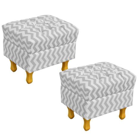 Kit 02 Puffs Decorativos París Luis XV Capitone Zig Zag Cinza - Lyam Decor Menor preço em Kit 02 Puffs Decorativos París Luis XV Capitone Zig Zag Cinza - Lyam Decor