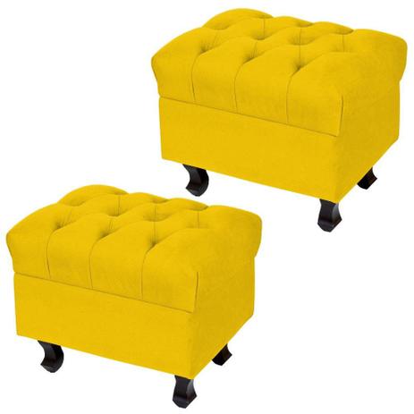 Kit 02 Puffs París Luis Xv Capitone Suede Amarelo Pés Madeira - Lymdecor Menor preço em Kit 02 Puffs París Luis Xv Capitone Suede Amarelo Pés Madeira - Lymdecor
