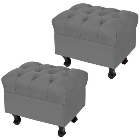 Kit 02 Puffs París Luis Xv Capitone Suede Cinza Pés Madeira - Lymdecor Menor preço em Kit 02 Puffs París Luis Xv Capitone Suede Cinza Pés Madeira - Lymdecor