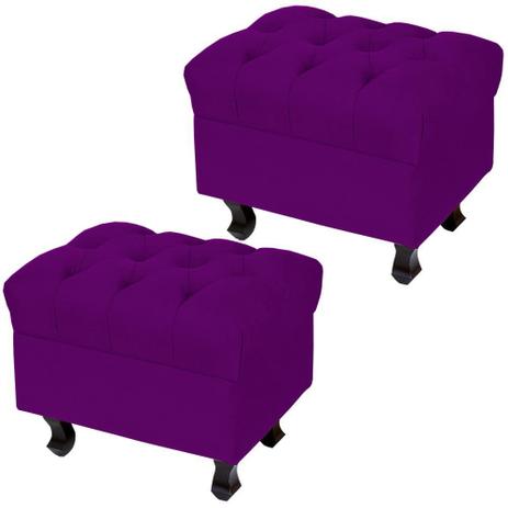 Kit 02 Puffs París Luis Xv Capitone Suede Roxo Pés Madeira - Lymdecor Menor preço em Kit 02 Puffs París Luis Xv Capitone Suede Roxo Pés Madeira - Lymdecor