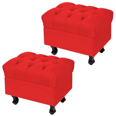 Kit 02 Puffs París Luis Xv Capitone Suede Vermelho Pés Madeira - Lymdecor Menor preço em Kit 02 Puffs París Luis Xv Capitone Suede Vermelho Pés Madeira - Lymdecor