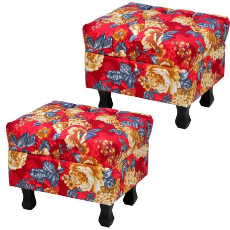 Kit 02 Puffs París Luis Xv Capitone Tecido Vermelho Estampado Pés Madeira - Lymdecor Menor preço em Kit 02 Puffs París Luis Xv Capitone Tecido Vermelho Estampado Pés Madeira - Lymdecor