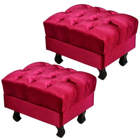 Kit 02 Puffs París Luis Xv Capitone Vermelho Brilho Pés Madeira - Lymdecor Menor preço em Kit 02 Puffs París Luis Xv Capitone Vermelho Brilho Pés Madeira - Lymdecor