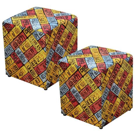Kit 02 Puffs Quadrado Decorativo Tecido Placas - Lymdecor Menor preço em Kit 02 Puffs Quadrado Decorativo Tecido Placas - Lymdecor