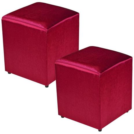 Kit 02 Puffs Quadrado Decorativo Tecido Vermelho Brilho - Lyam Decor Menor preço em Kit 02 Puffs Quadrado Decorativo Tecido Vermelho Brilho - Lyam Decor