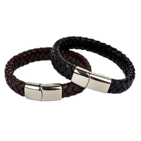 Kit 02 Pulseiras de Couro Detroit 1206 Preto e Marrom - Vanglore Menor preço em Kit 02 Pulseiras de Couro Detroit 1206 Preto e Marrom - Vanglore
