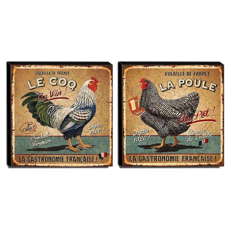 Kit 02 Quadros Cozinha Vintage Galo e Galinha Canvas 30x30cm-COZ37 - Lubrano decor é boa?