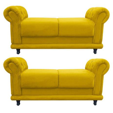Kit 02 Sofá Retrô Barcelona Namoradeira Calçadeira Suede Amarelo - DRossi é boa?